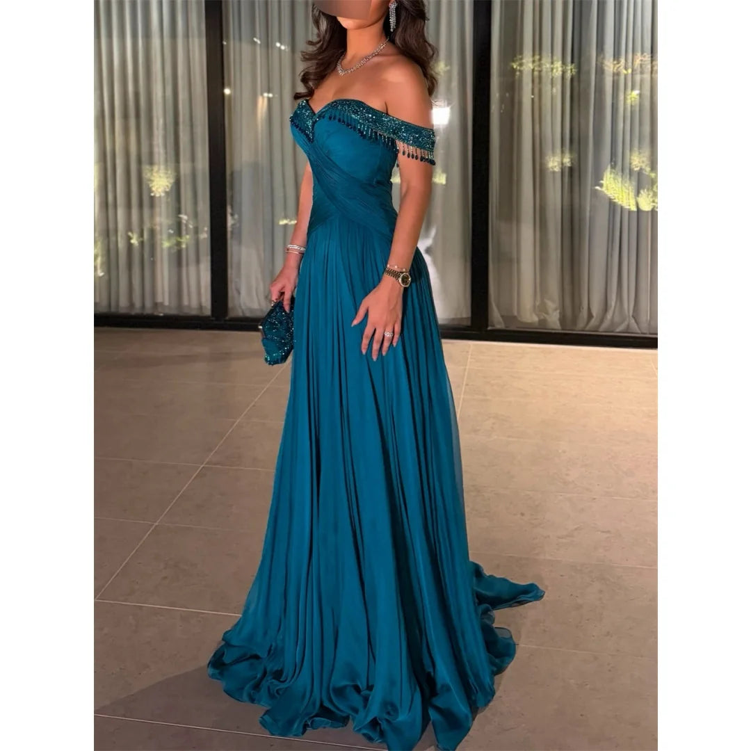 Bella Customized Square Collar Glitter Fabric Prom Dress Pleats vestidos de noche Tra‑length Elegant Luxury Evening Dresses 2026