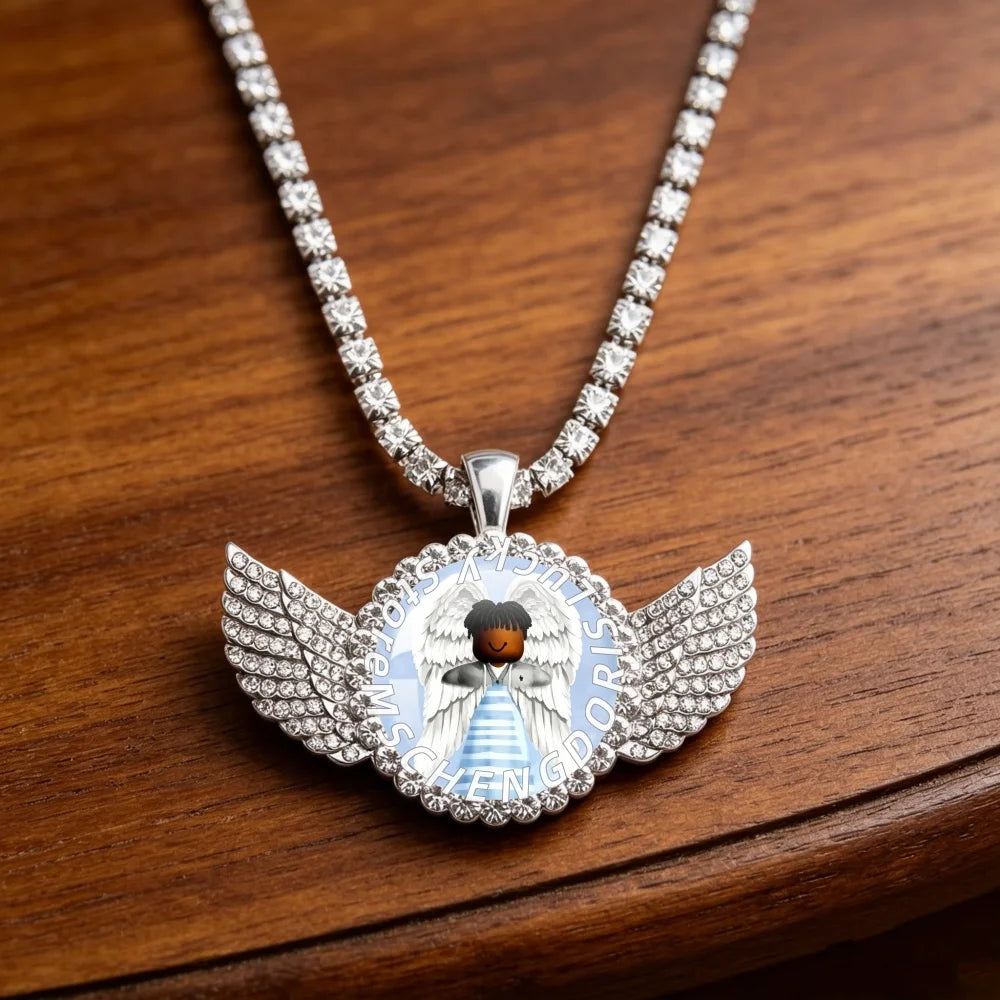 Cartoon CharacterT-Tayvion C-Cole Creative Funny MeMe Angel Wing Glass Cabochon 25MM Pendant Necklace Gift MS019