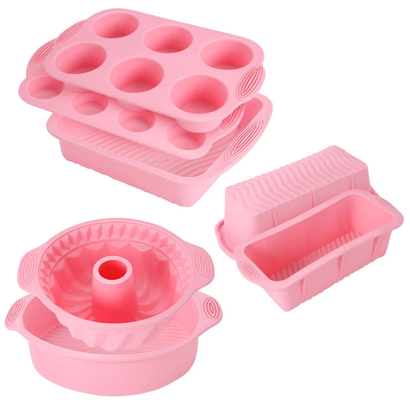 FAIS DU Pink Nonstick Silicone Bakeware Set Baking Cake Pan for Pastry Cake Muffin Cupcake Bread Molds Baking Accessories Tools