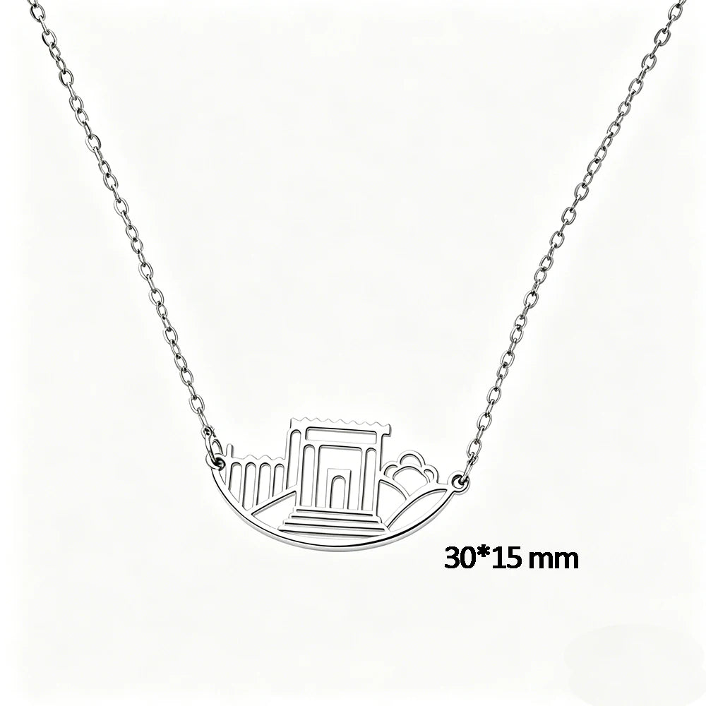 Stainless Steel Gold Color Beit HaMikdash Necklace Jerusalem Holy Temple Necklaces Women Jewish Jewelry Gift