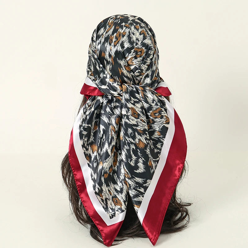 Leopard Square Silk Scarf Women Luxury Brand Satin Print Hijab Scarves Pareo Bandana Female Shawl Wrap Headband Foulard 90*90cm
