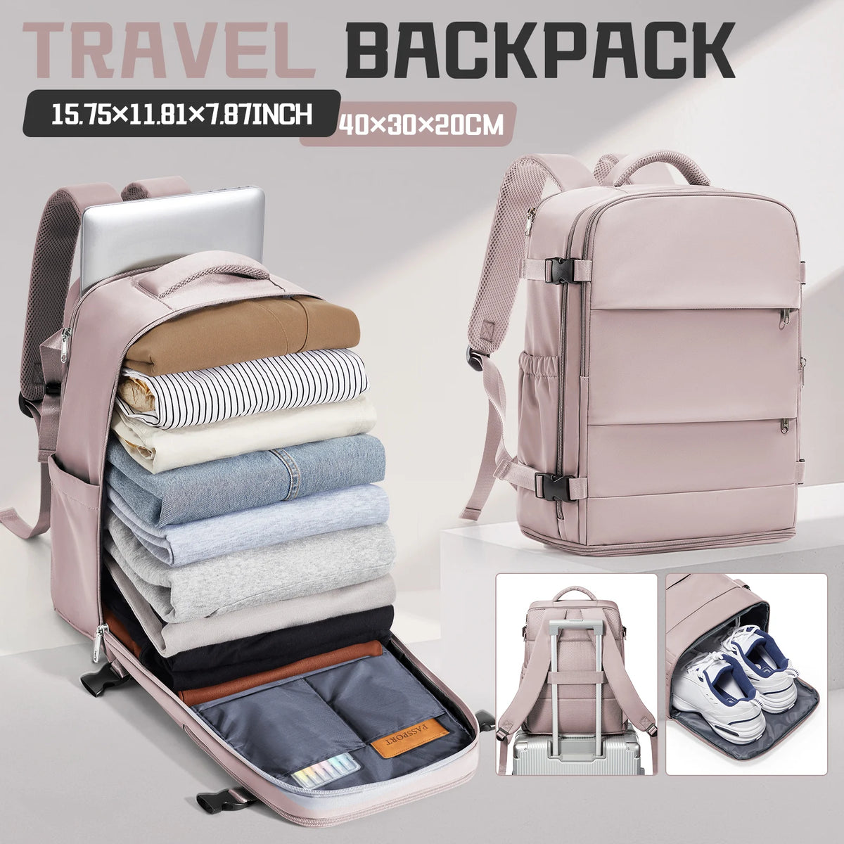 Ryanair Backpack 40x30x20, Airline-Approved Hand Luggage Cabin Max 40x30x20 Travel Backpack for Women Men, 14in Laptop Backpack
