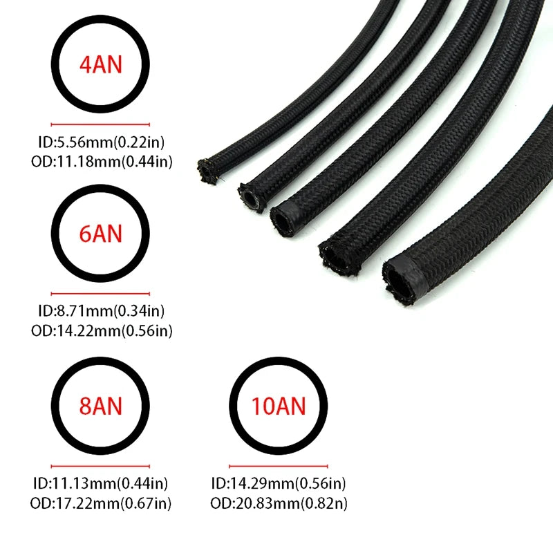 1M/3M/5M/6M AN4 AN6 AN8 AN10 Fuel Hose Oil Gas Cooler Hose Line Pipe Tube Nylon Stainless Steel Braided Inside CPE Rubber