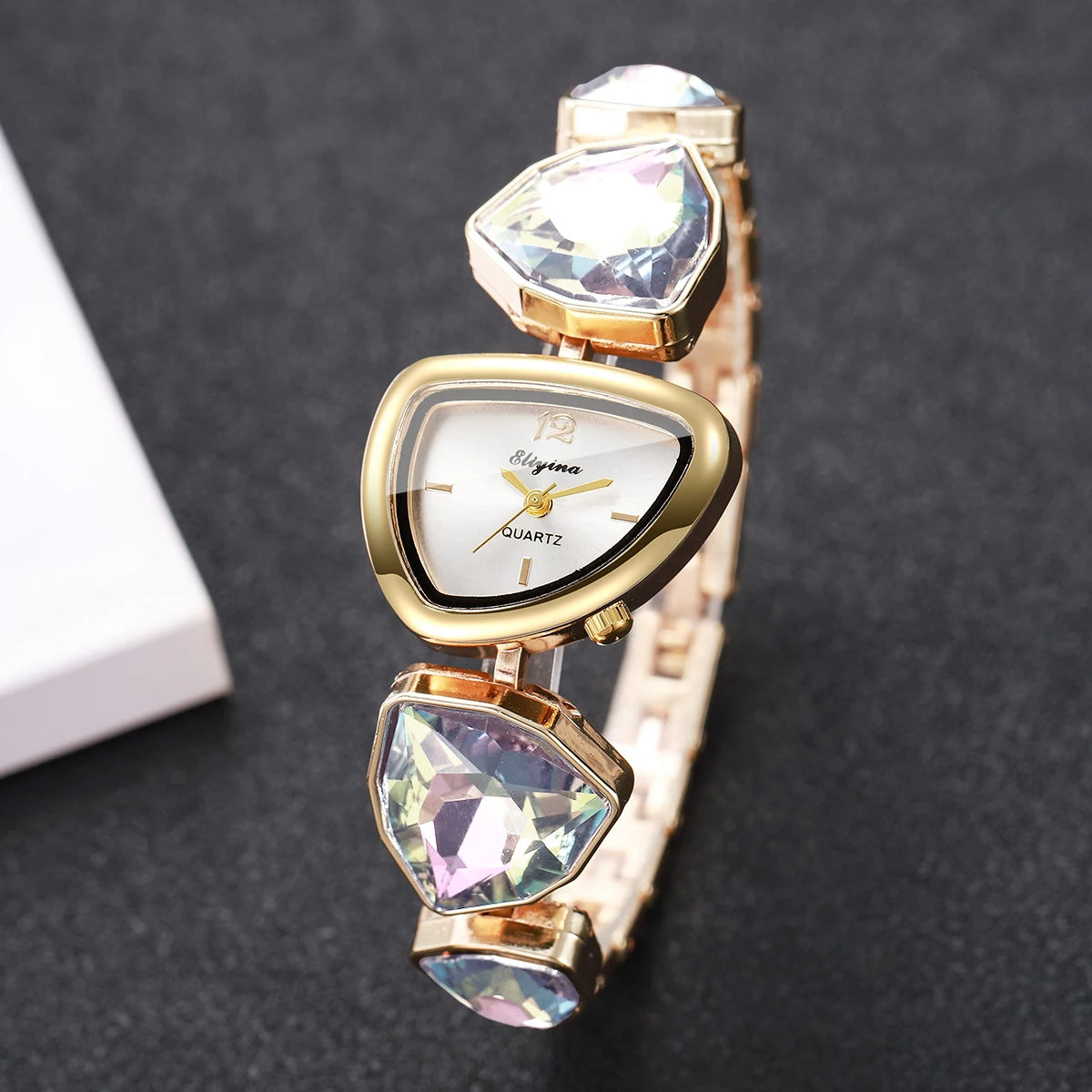 5PCS Elegant Women Watch Jewelry Set Fashion Diamond Bracelet Watch Pearl Necklace Earrings Ring Accessories Gifts（Without Box）