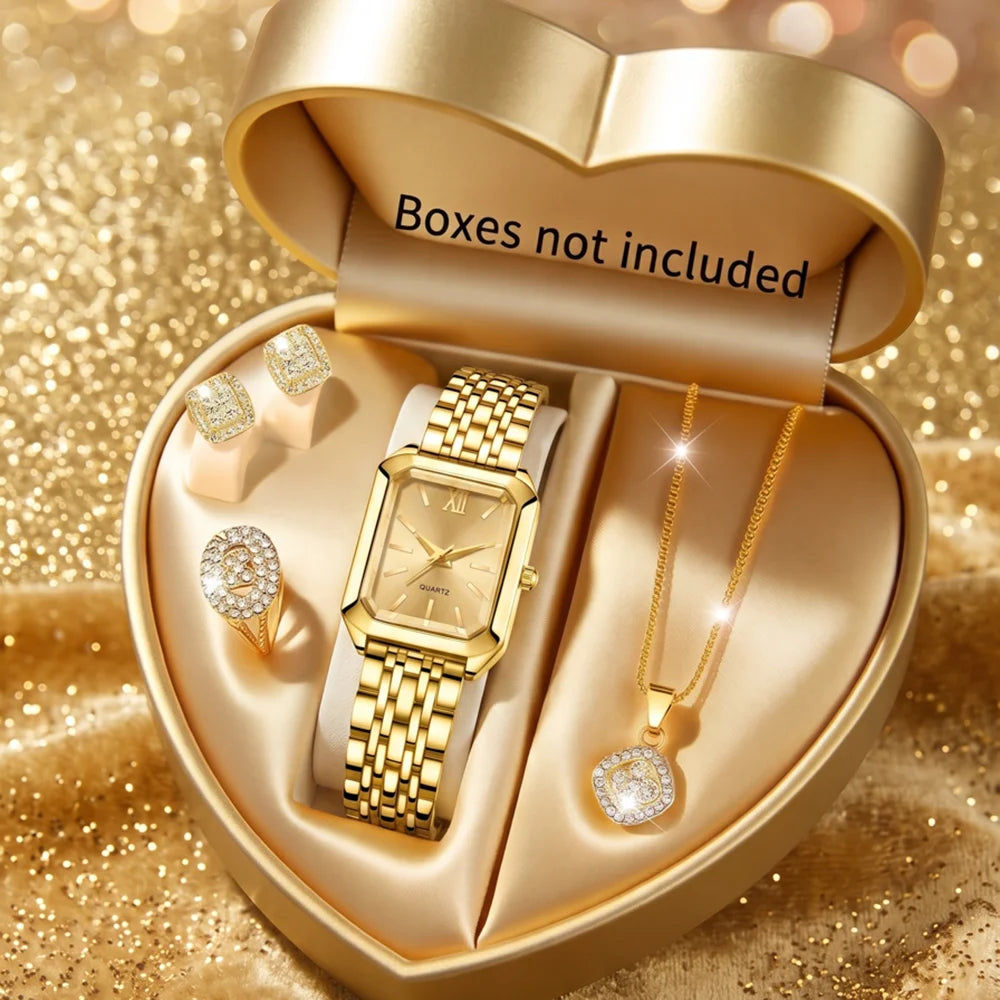 5Pcs/Set Unisex Jewelry Watches Women's Wristwatch Accessories Gold Fashion Business Elegant Trendy Classic Exquisite Retro Light Luxury Bracelet Watch Set Y2K Suitable for Travel, Vacation, Parties, Daily Outfits, Perfect Ho