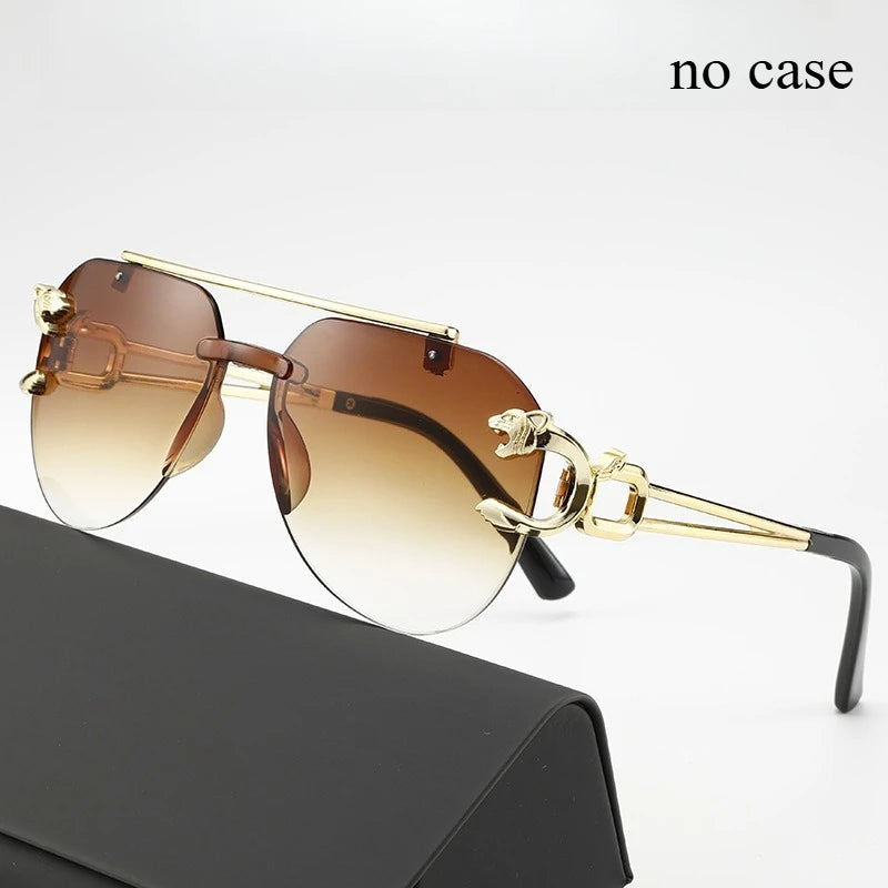 Frameless Beveled Sunglasses Frog Eyes Gradient Color UV Protection Oversized Sun Glasses