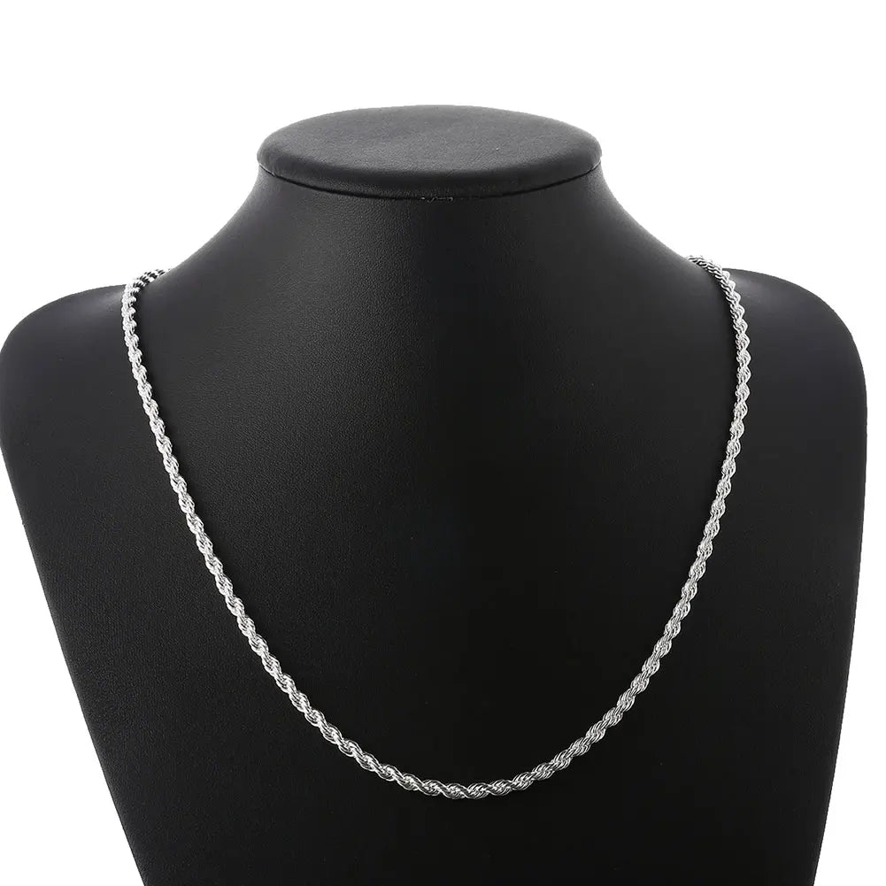 high quality silver color 4MM women men chain male twisted rope necklace bracelets fashion Silver jewelry Set