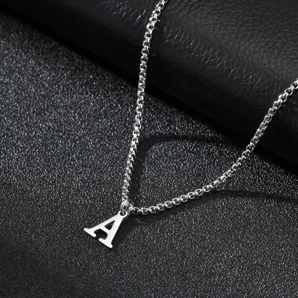 Vnox Simple A-Z Letter Necklace for Men, Waterproof Stainless Steel 26 Letters Pendant Necklace，Men’s Minimal Initial Necklace