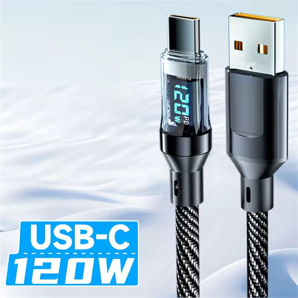 NNBILI 120W USB A to Type C Super Fast Charging Cable Digital Display USB Type C to Type C Data Cable For iPhone Android Phones