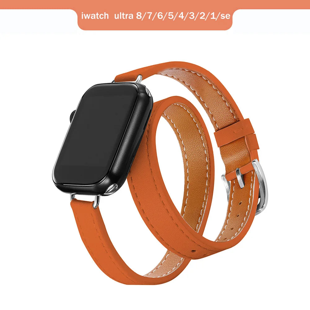 Band for Apple Watch Ultra 49mm 45mm 42mm 44mm 41mm 38mm 40mm Double Tour Leather Strap Iwatch Series 9 8 7 6 Se 5 4 3 2 Correa