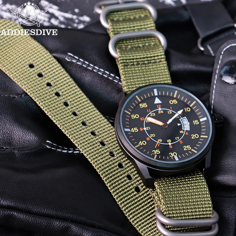 ADDIESDIVE New Men's Analog Watch 50m Waterproof Luminous Watch Fashion Sports Large Dial Men's Quartz Watch with Nylon Strap