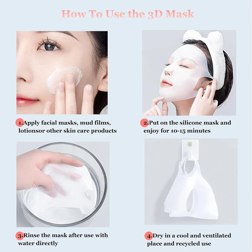 3D Silicone Facial Mask Cover Reusable Ear Hanging Anti-aging Moisturizing Face Shield Double Absorption Anti Evaporation Mask