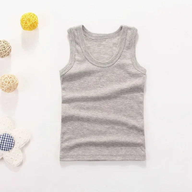 Children Vests T-shirts Summer Boys Girls Cotton Sports Tops Waistcoat Pure Color Casual Kids Vest