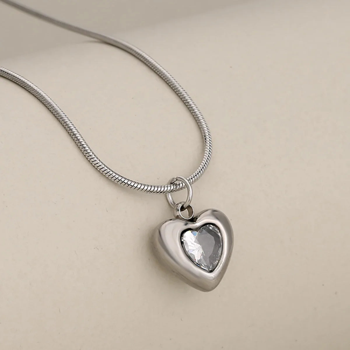 316L Stainless Steel Heart Pendant Necklace For Women Snake Chain Red Heart Zirconia Necklace Waterproof Fashion Jewelry Gift