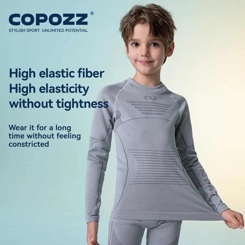 COPOZZ Child Functional Ski Thermal Underwear Perspiration Compression Snowboard Quick Dry Breathable Seamless Knitting Set Kids