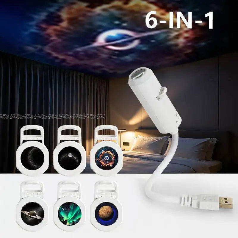 (Ce14)USB Galaxy Projector Night Light 360° Rotate LED Starry Sky Ambient Lamp For Party Home Decoration