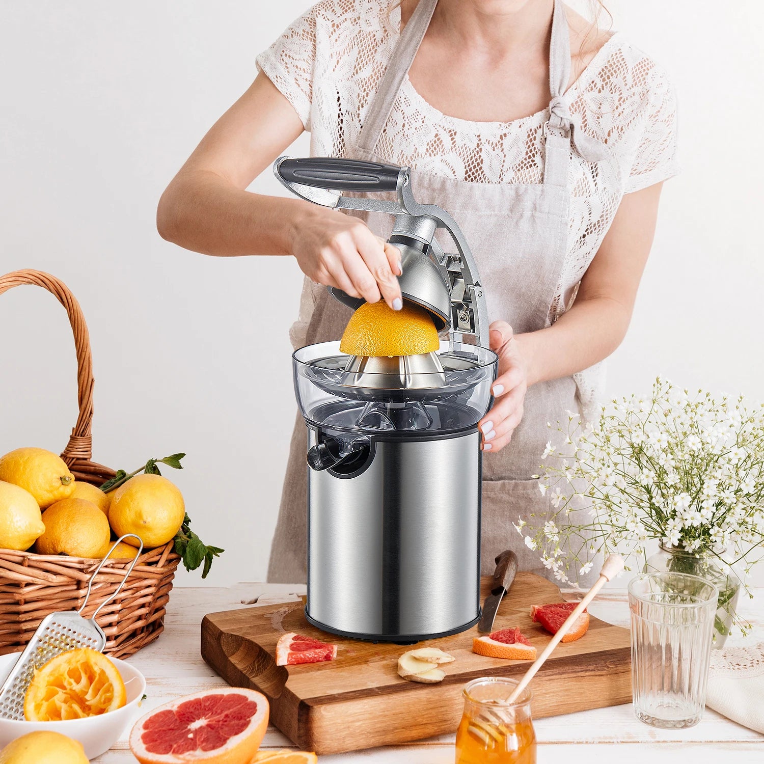 Premium Electric Citrus Juicer | Heavy-Duty Orange Squeezer with Zinc Alloy Die-Cast Shell, 2 Interchangeable Cones for All Oranges & Citrus Fruits, Powerful Juicer for Fresh Juice