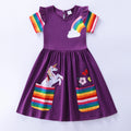 Girls' Short Sleeve Unicorn Dress New Summer Embroidered Two Pockets Rainbow Sleeve Children's SH81035