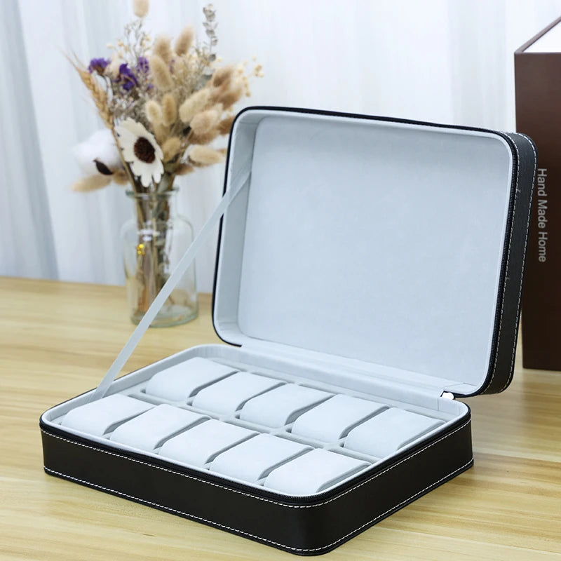 2024 New 6/10/12 Girds Portable Watch Storage Boxes Organizer with Zipper Classic Style Multifunctional Watch Display Box