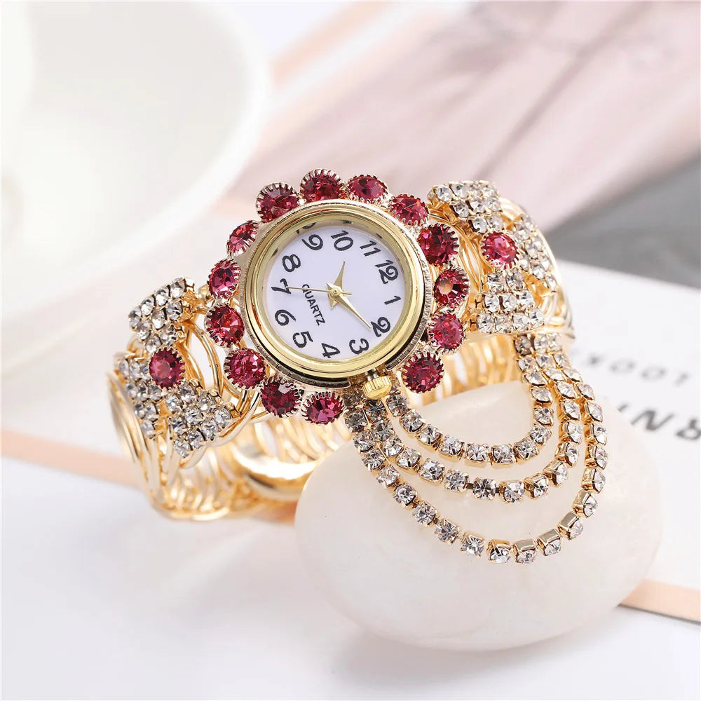 Women Shine Bracelet Watch Luxury Elegant Rose Gold Stainless Steel Wristwatch Ladies Rhinestone Clock Montre Femme Relojs saati