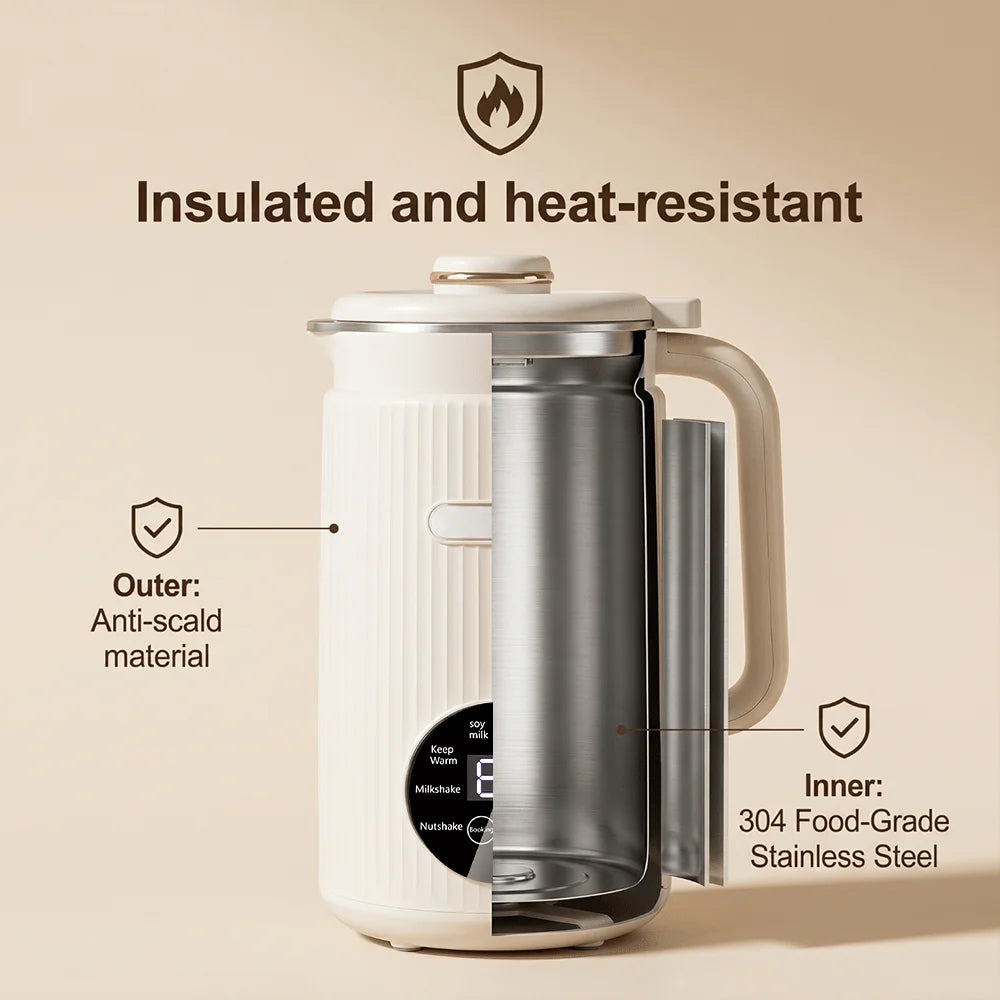 1.2L 40oz 12 In 1 Automatic Nut Milk Maker 48 Titanium Blades Plant Based Soy Milk Machine 110V US Stock Multi Functional Blender For Almond Oat Coconut Smoothie Soup Puree Beige Home Kitchen Appliance