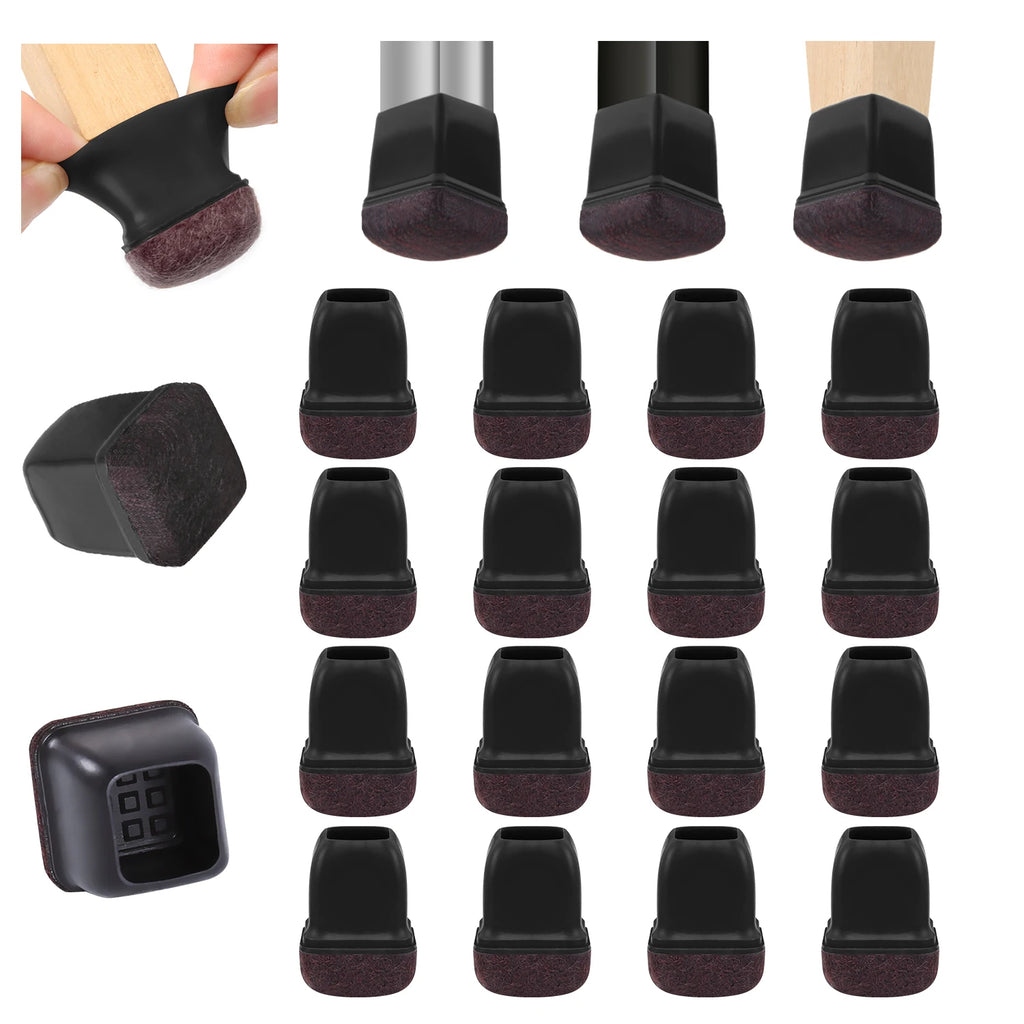16PCS Black Silicone Chair Leg Floor Protectors with Wrapped Felt Bar Stool Chair Leg Caps Furniture Leg Feet Protection Cover