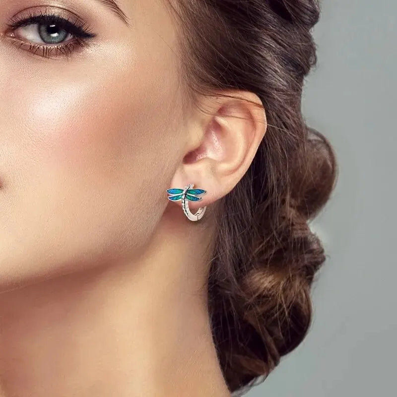 Dragonfly Stud Earrings for Women 925 Sterling Silver Ear Studs Silver Fashion Jewelry For Party Wedding Engagemen Gift