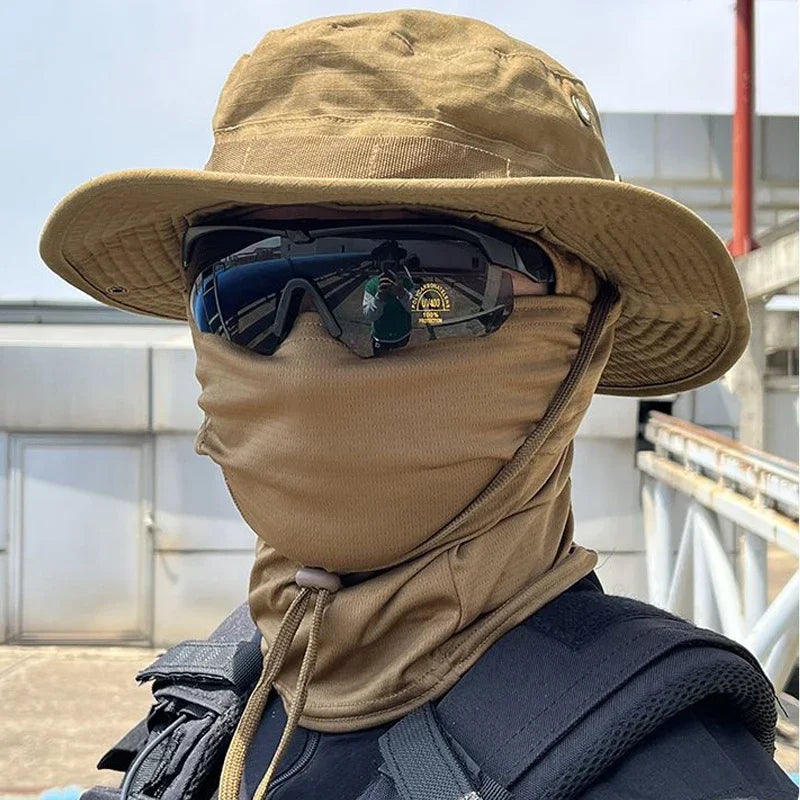 Four Season Unisex Camo Pattern Hat & Neck Gaiter Integrated Wind Resistant Outdoor Fishing Headgear