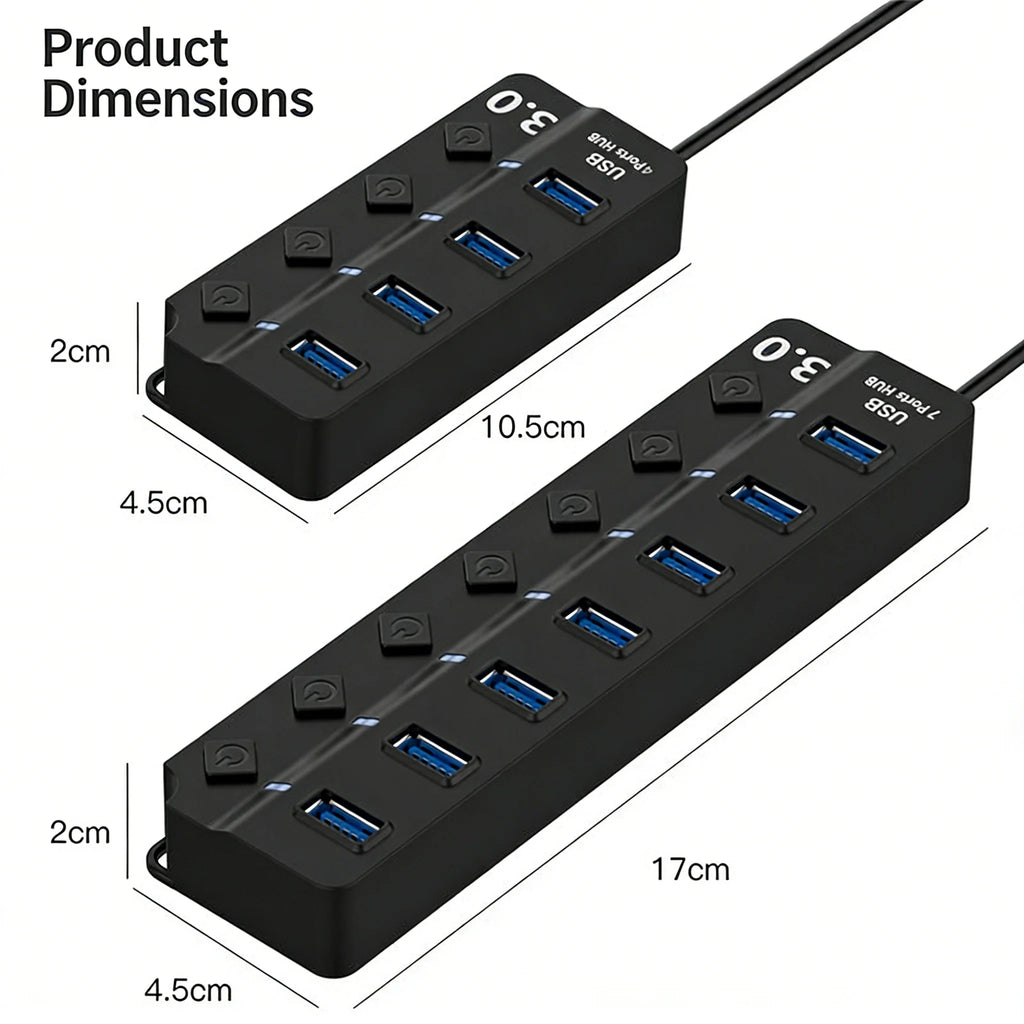 4/7-Port USB 3.0 Hub with LED Indicator Independent Switch Control for Laptop Flash Drive Hard Disk Printer Camera Keyboard