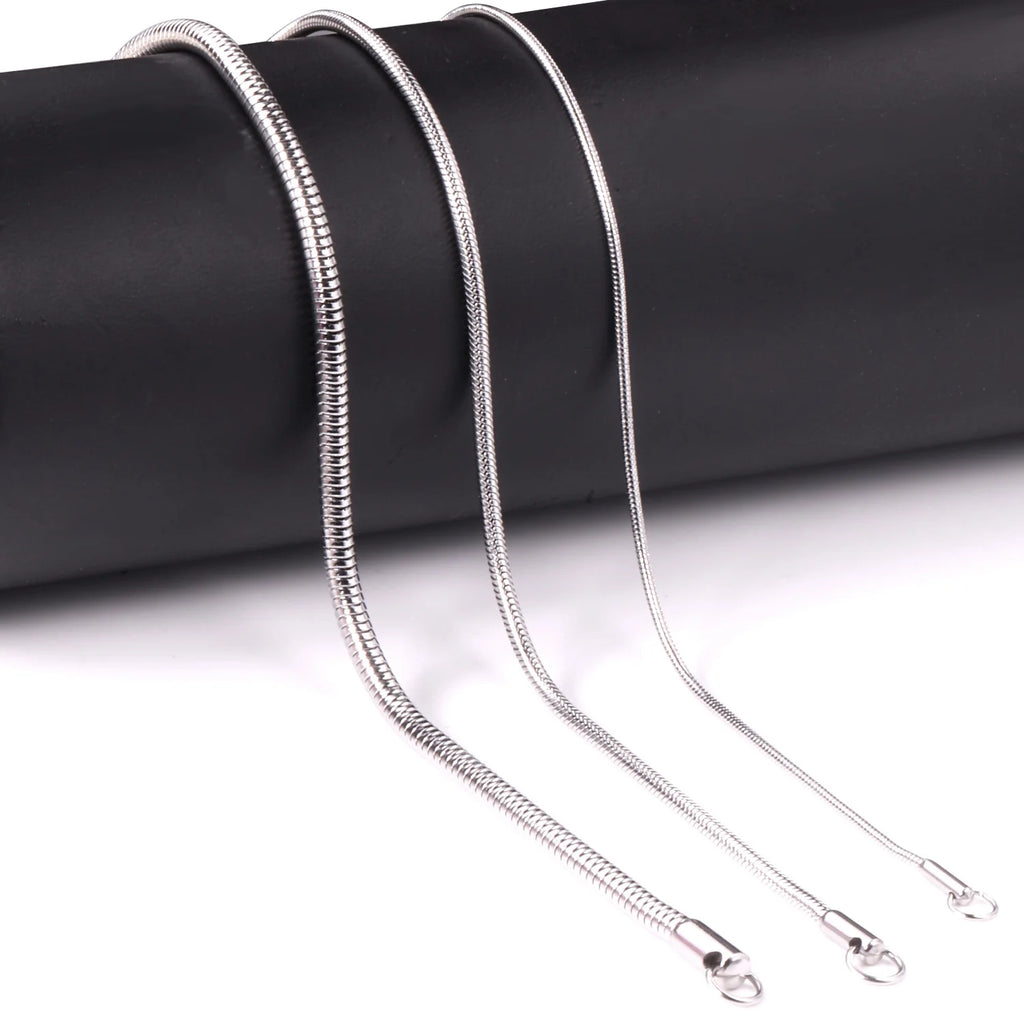 LUXUSTEEL Suitable for Men and Women 1mm 45cm/50cm/55cm/60cm Round Snake with Chain Necklace Stainless Steel Jewelry