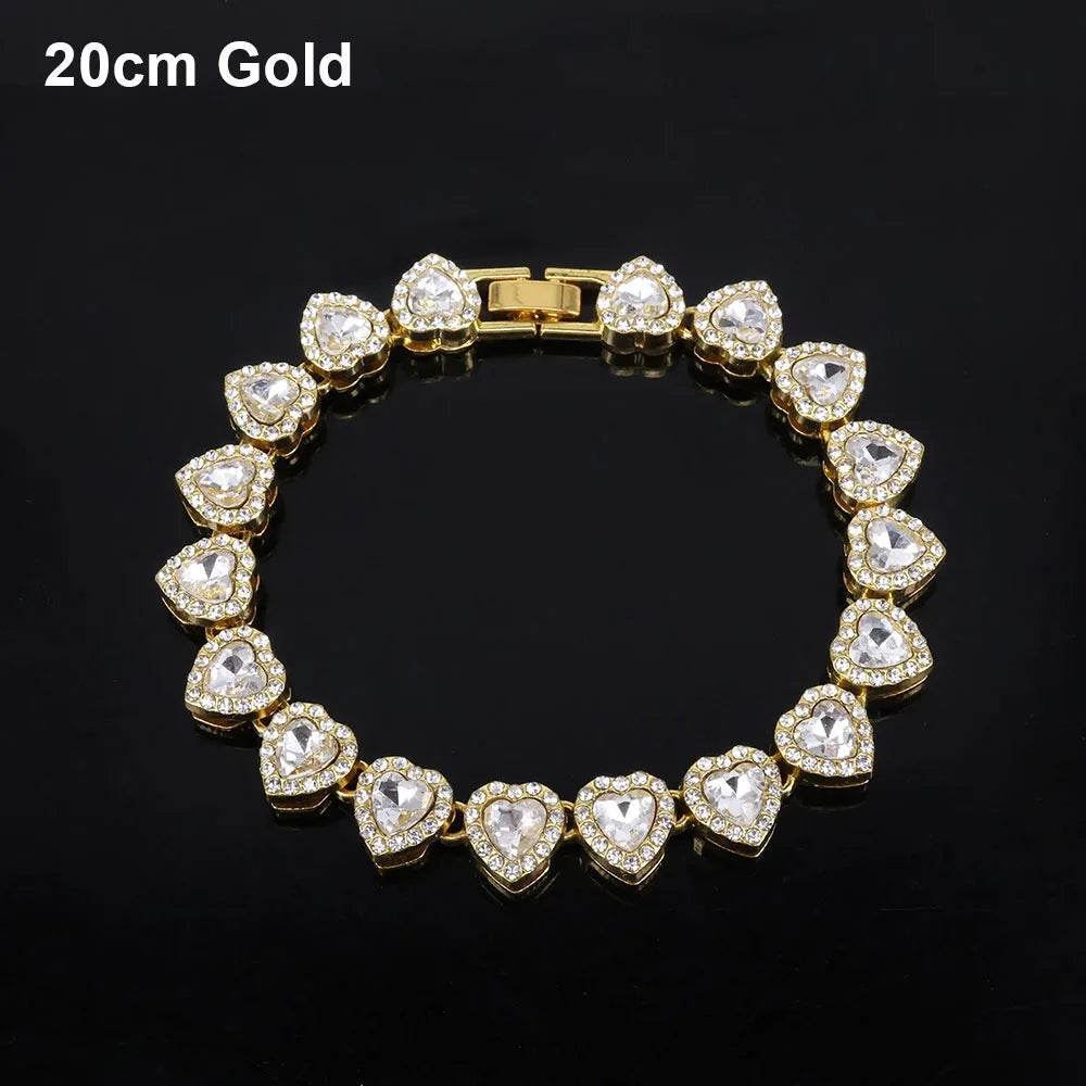 1Pcs New Heart-shaped Rhinestone Necklace Shiny Heart 20/45cm Chain Bracelet Alloy Fashion Rock Party Jewelry
