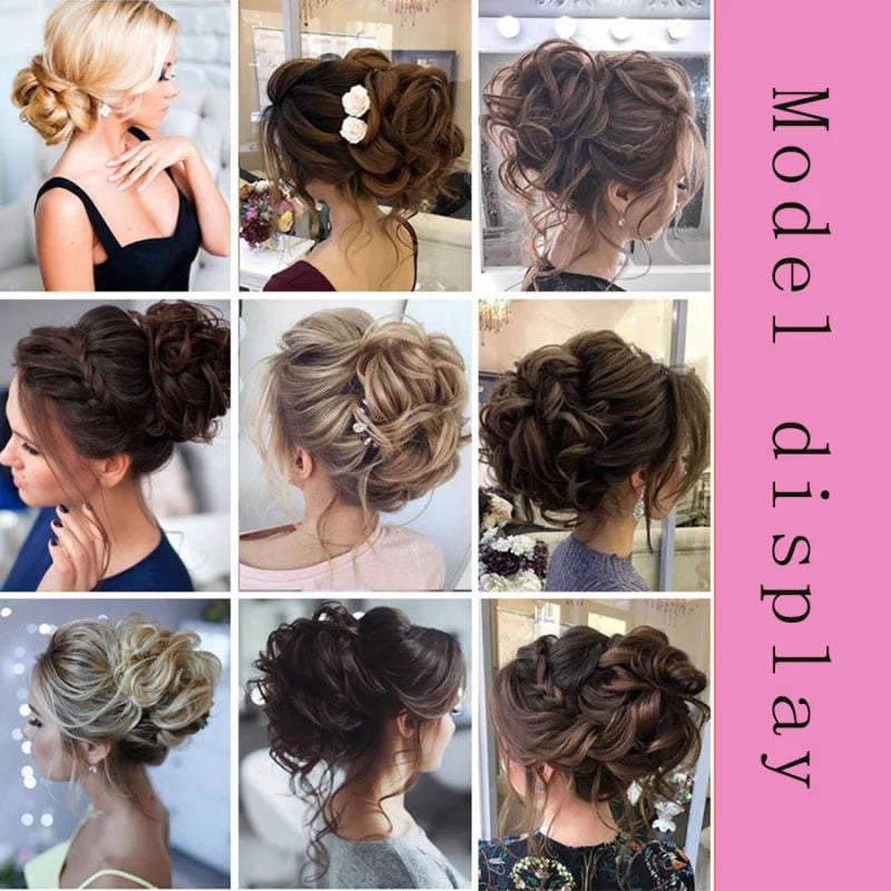 Synthetic Messy Hair Bun Chignon Scrunchies Fake Hair Band Braid Elastic Hairpiece Tail Chignon Donut Updo Hair Pieces for Women