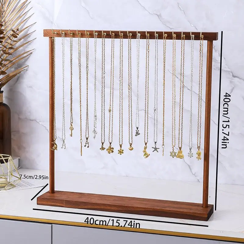 Jewelry Organizer Display Stand Solid Wood Necklace Hanging Countertop Rack For Chains Earrings Bracelets Showcase Storage Rack