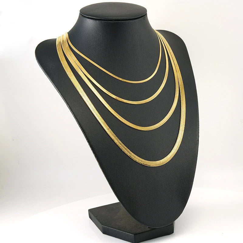 Classic Fashion Unisex Snake Chain Choker Necklace Woman Stainless Steel Herringbone Gold Color Chain Daily Necklace Jewelry