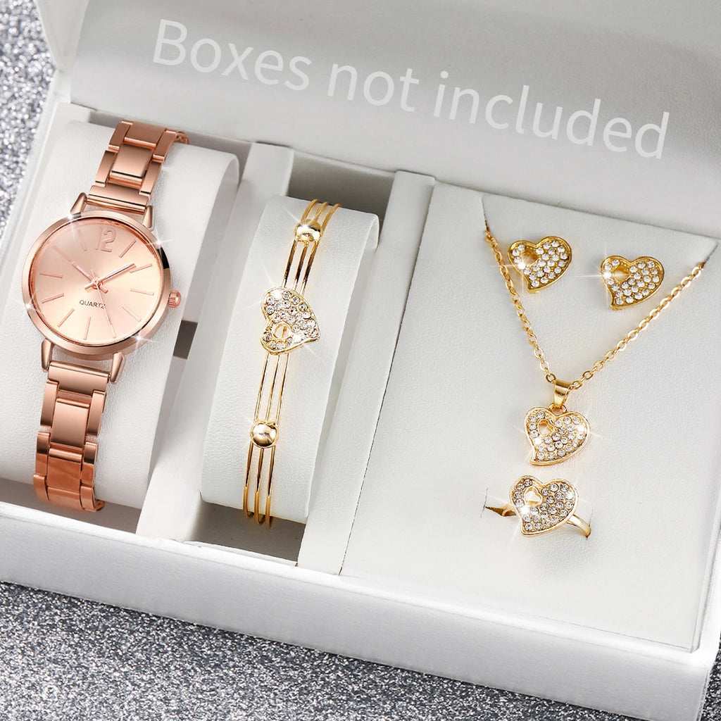 6PCS/Set Fashion Women Watches Luxury Analog Quartz Watch for Women Rhinestone Jewelry Set Reloj Mujer Girls Clock（Without Box）