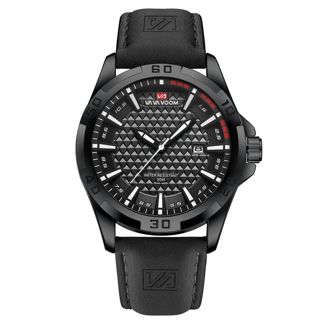 VA VA VOOM Men Casual Sport Military Quartz Calendar Wrist Watch for Man Business Leather Waterproof Male Clock Relogio Masculin