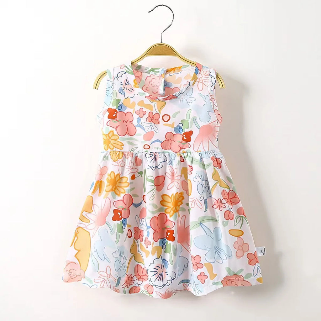 Baby Girls Dress Sleeveless Cute Print Cartoon Kids Princess Dresses Cotton Children Sundress Clothes Girl Summer Beach Clothing