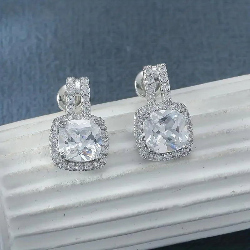 Fashion Hollow Square Cubic Zirconia Earrings For Women Gold Silver Color Copper Metal Geometric Earrings Party Everyday Jewelry