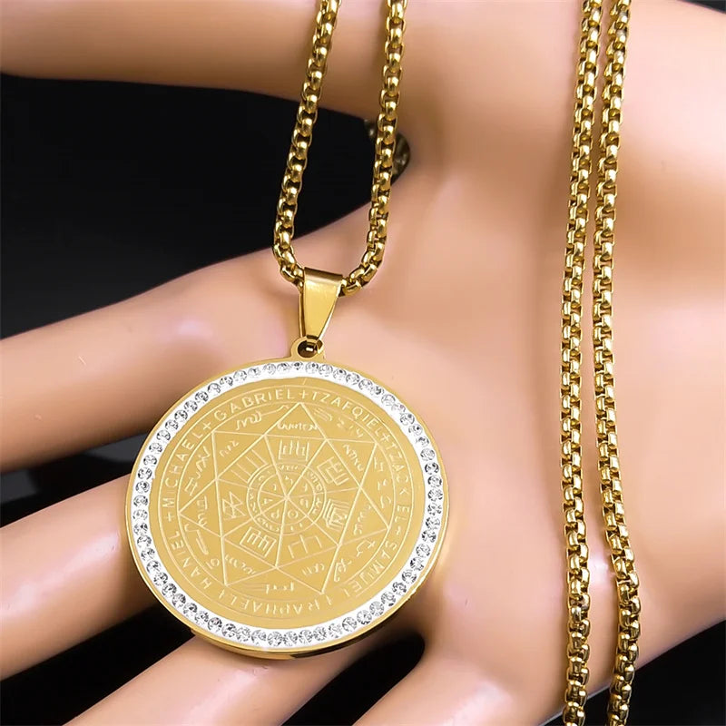 Seven Archangels Medal Angel Necklace for Women Men Stainless Steel Seal of Solomon Protection Chain Jewelry Collar NZZZ504S02