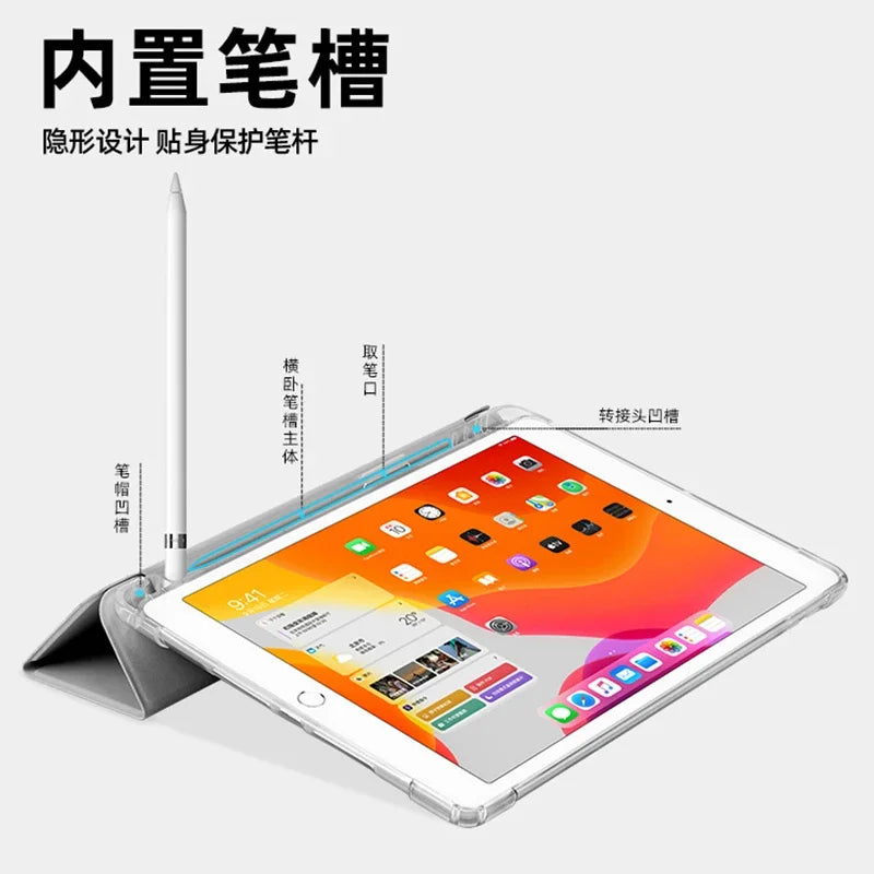 With Pencil Holder Case For iPad A19 12th A16 11th Pro 11 Air 11 5 4 10.9 10th 10.2 7 8 9th 9.7 5/6th Air 1/2 9.7 Air 3 Pro 10.5