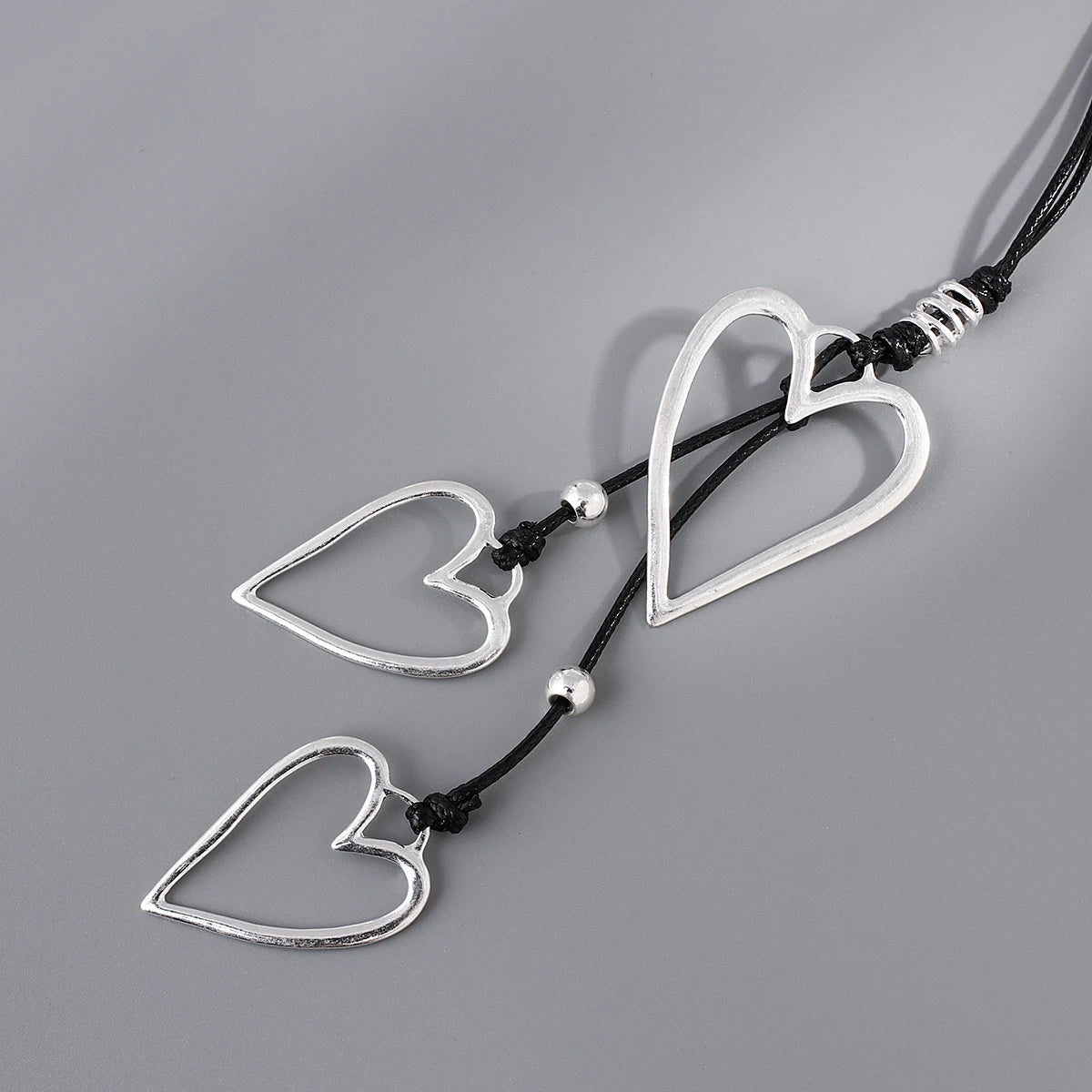 Amorcome Big Silver Color Heart Pendant Long Leather Necklace Boho Women Statement Ethnic Jewelry Lariat Necklace Mujer Collares