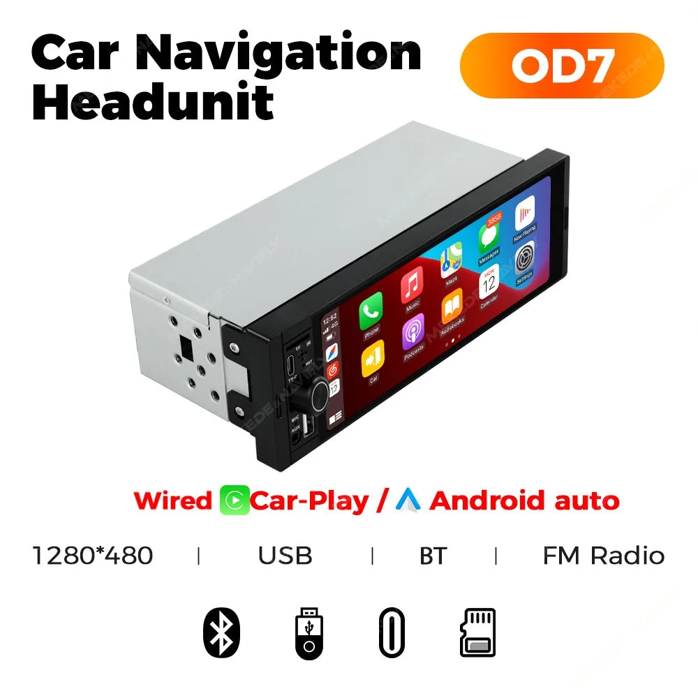 Universal 1 Din Car Stereo 6.86Inch HD Touch Screen Car Multimedia Player Wireless CarPlay Auto BT FM USB Car Radio Audio Player