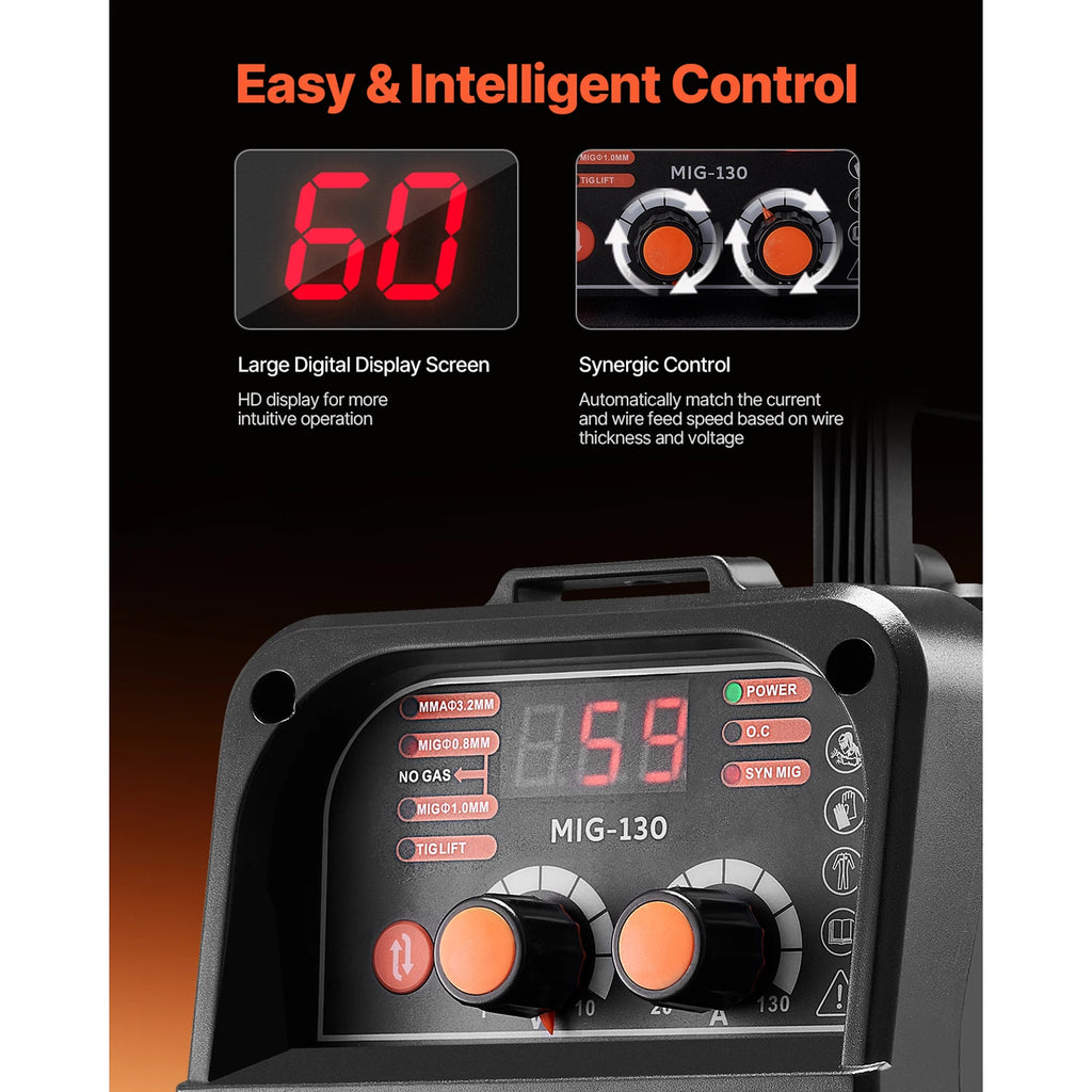SucceBuy MIG Welder 130Amp Mig Welding Machine 3-in-1 Portable Mig Welder with IGBT Inverter Technology Digital Display Screen