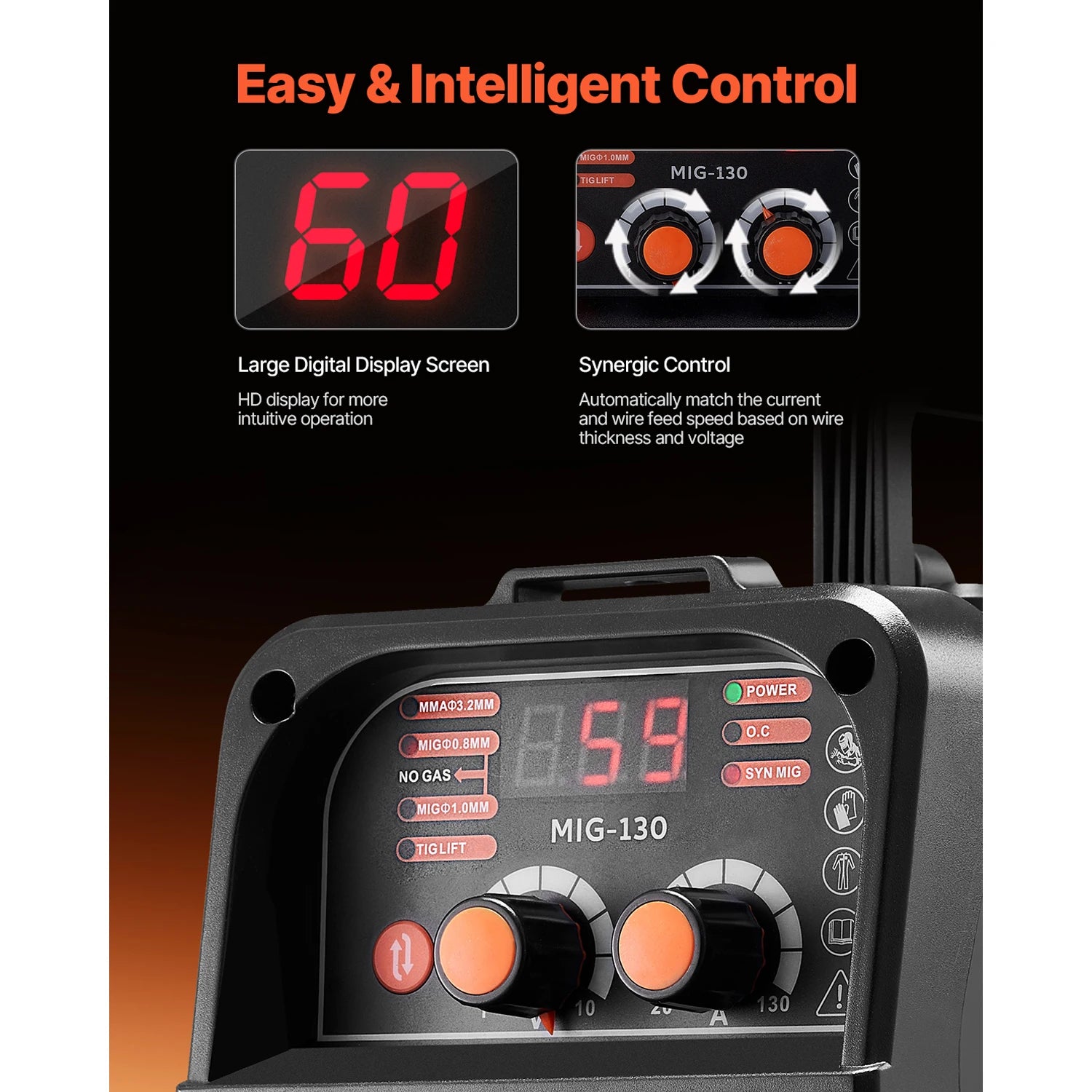 SucceBuy MIG Welder 130Amp Mig Welding Machine 3-in-1 Portable Mig Welder with IGBT Inverter Technology Digital Display Screen
