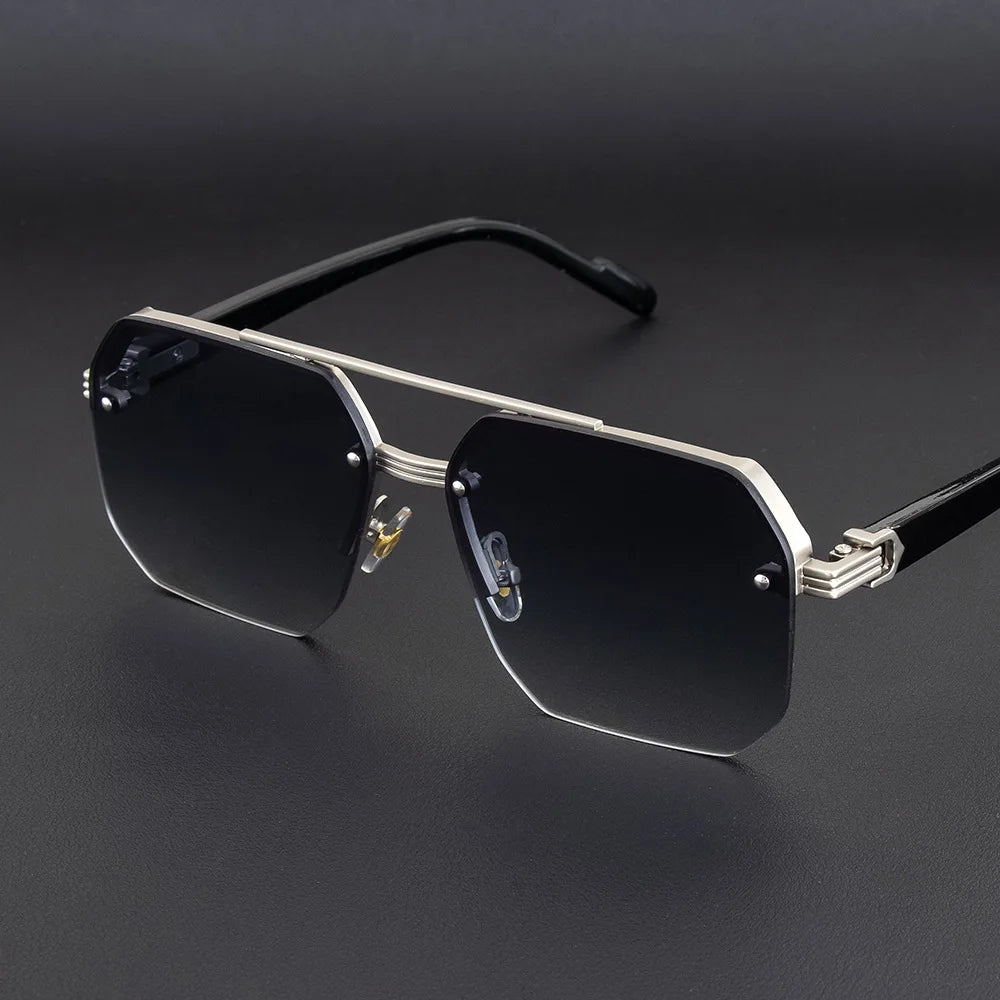 Men's Metal Sunglasses Square Half Frame Rice Nails Casual Trend Glasses Personality Retro Fashion Outdoor Sports Eyeglasses