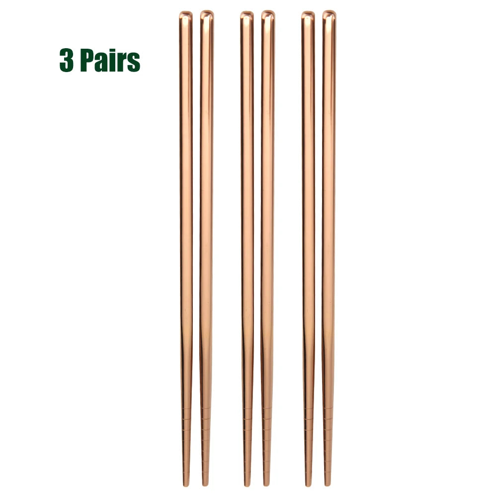 1-5 Pair Stainless Steel Chopsticks Metal Chop Sticks Tableware Silver Gold Multicolor Wedding Party Festival Supplies