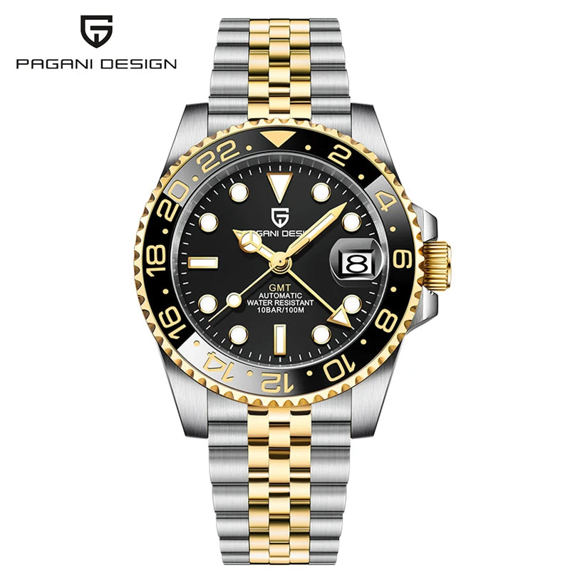 PAGANI DESIGN PD-1662 Luxury GMT Men Mechanical Wristwatch Sapphire Glass Stainless Steel 100M Waterproof Automatic Watches
