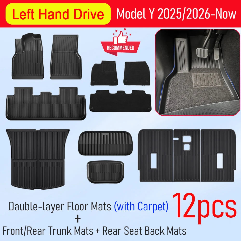 Car Floor Mats for Tesla Model Y Juniper 2025 2026 Front Rear Trunk Mat Non-Slip Cargo Liner Backrest Pads Left Right Hand Drive