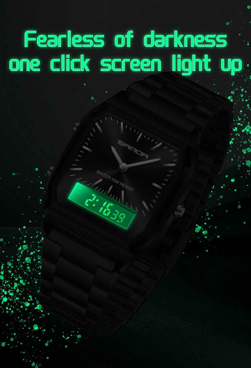 SANDA 747 Men's Quartz Digital Watch Waterproof Casual Fashion Watch Wear-resistant Stainless Steel Couple Strap Square Watch