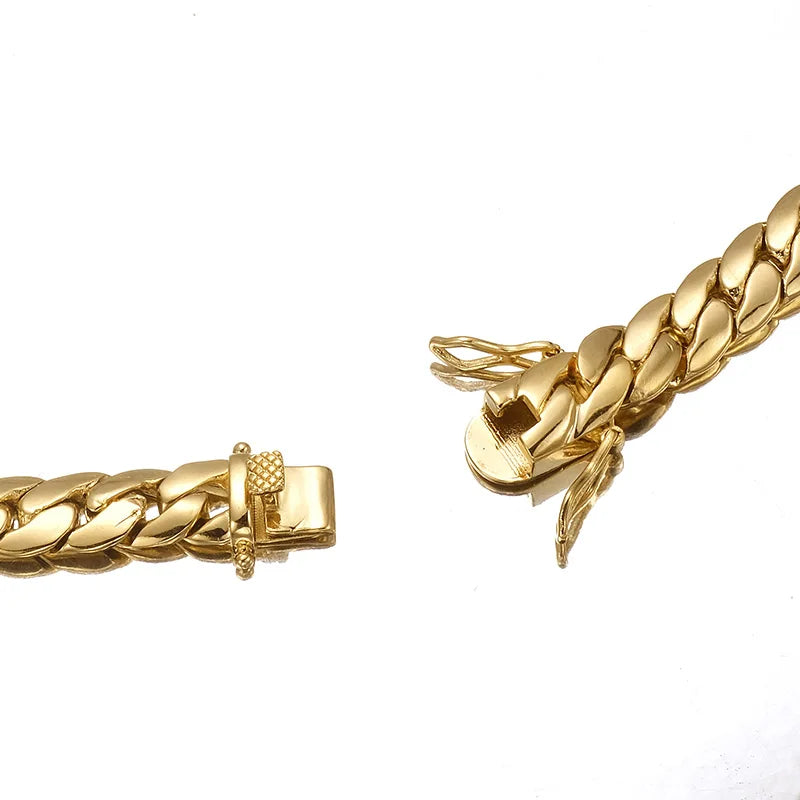 Hip Hop Bling Gold Color Cuban Link Chain Necklaces Tank Chain Men's Whip Chain Necklace Men Rapper Jewelry Drop Shipping